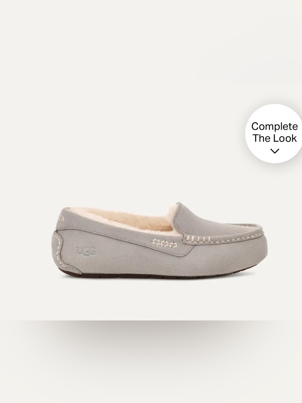 UGG Ansley Women's Light Gray Suede Shearling-Lined Moccasin Slipper Size